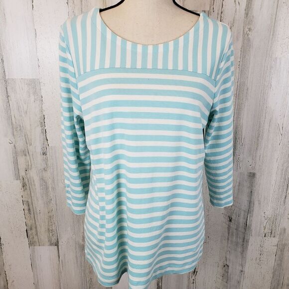 Talbots Striped Button Sleeve Top Sz X - Picture 1 of 6
